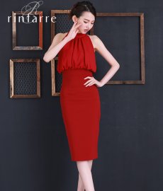 画像5: [韓国製][rinfarre][お問い合わせ多数!!再入荷]シンプル・無地・シフォン・ハイネック・ホルターネック・バックリボン・背中開き・タイト・ミディアムドレス・ワンピース[MIRIN・薗田杏奈・黒木麗奈着用][送料無料] (5)