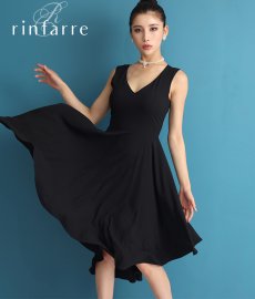 画像1: [韓国製][rinfarre][SALE品のため返品不可＆再入荷なしの現品限り]ブラック・無地・ノースリーブ・Vネック・アシメントリー・Aライン・フレア・ミディアムドレス・ワンピース[MIRIN着用][送料無料] (1)