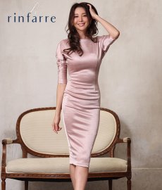 画像2: [韓国製][rinfarre][SALE品のため返品不可＆再入荷なしの現品限り]シンプル・無地・サテン生地・ドルマンスリーブ・背中開き・七分袖・タイト・ミディアムドレス・ワンピース[山崎みどり着用][送料無料]myall (2)