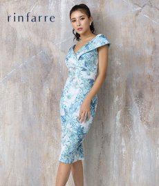 画像1: [韓国製][rinfarre][SALE品のため返品不可＆再入荷なしの現品限り]ブルー・花柄・開襟・ハイウエスト・タイト・ミディアムドレス・ワンピース[MIRIN着用][送料無料] (1)