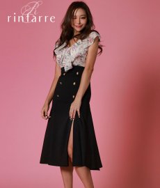 画像1: [韓国製][rinfarre][SALE品のため返品不可＆再入荷なしの現品限り]花柄・フリル・シフォンブラウス・金ボタン・ハイウエスト・マーメイド・ミディアムスカート・セットアップ・ツーピース[山崎みどり着用]《送料＆代引き手数料無料》my (1)