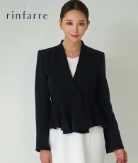 画像1: [rinfarre]シンプル・ブラック・ペプラム・長袖・大人シルエット・ジャケット[山崎みどり着用] (1)