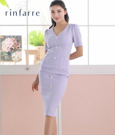 画像1: [韓国製][rinfarre][SALE品のため返品不可＆再入荷なしの現品限り]ラベンダーパープル・半袖・Vネック・ライトツイード・飾りボタン・ミディアムドレス・ワンピース[MIRIN着用][送料無料] (1)