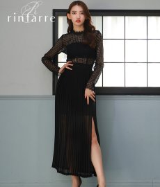 画像1: [韓国製][rinfarre]ブラック・トップスレース ボトムプリーツ 切り替え 七分袖 タイト ミディアムドレス ワンピース[黒木麗奈着用]《送料＆代引き手数料無料》 (1)