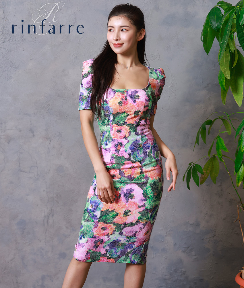 花柄マルチカラーミディアムドレス/rinfarre - カラードレス